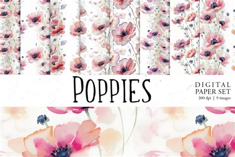 Watercolor Poppies Wallpaper | Seamless pattern bundle