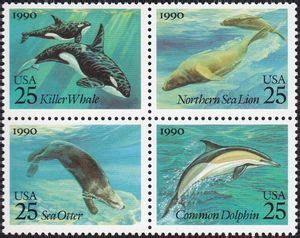 Stamp: Marine Mammals (United States of America(Sea Creatures Issue) Mi:US 2107-2110,Sn:US 2511a ...