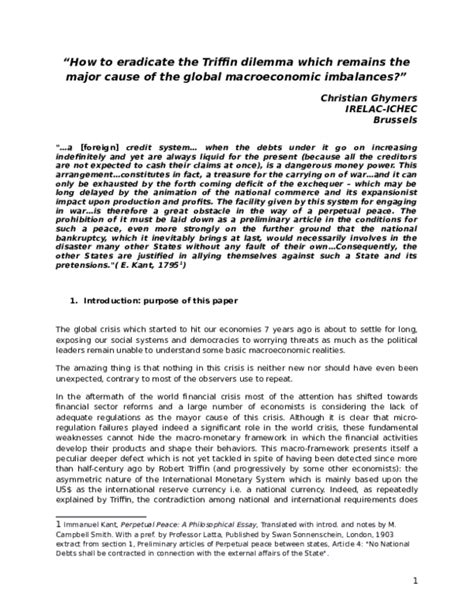 (DOC) " How to eradicate the Triffin dilemma which remains the major ...