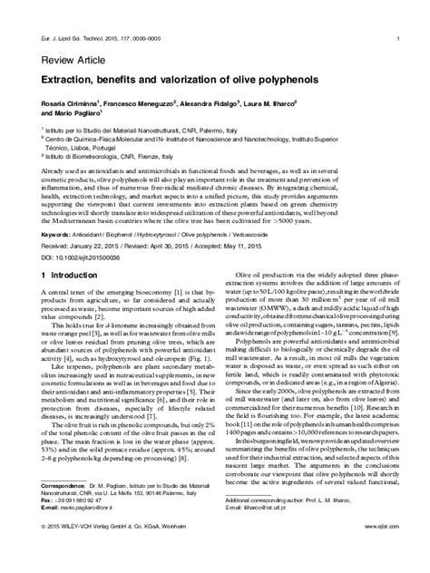 (PDF) Extraction, Benefits and Valorization of Olive Polyphenols ...