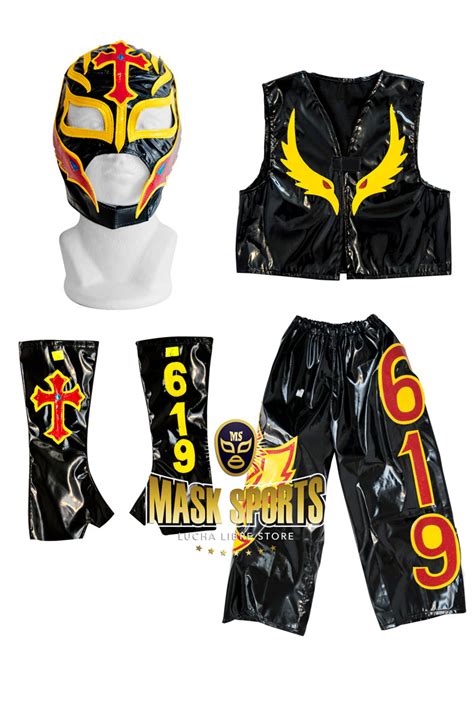 REY MYSTERIO - BLACK / RED Pants & Mask adult costume