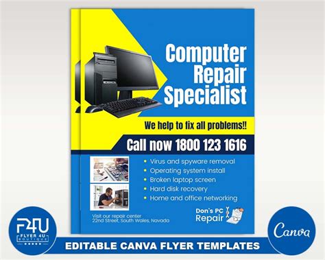 Computer Repair Flyer, DIY Canva Computer Repair Flyer Template 2022, Editable Canva US Letter ...