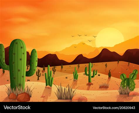 Desert landscape background with cactuses Vector Image