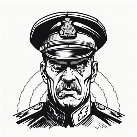 angry military officer , vintage, logo, clean, solid color, black and white color, clip art ...
