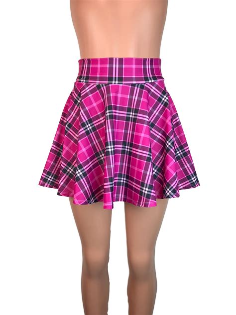 Pink Plaid High Waisted Skater Skirt Clubwear Rave Wear - Etsy