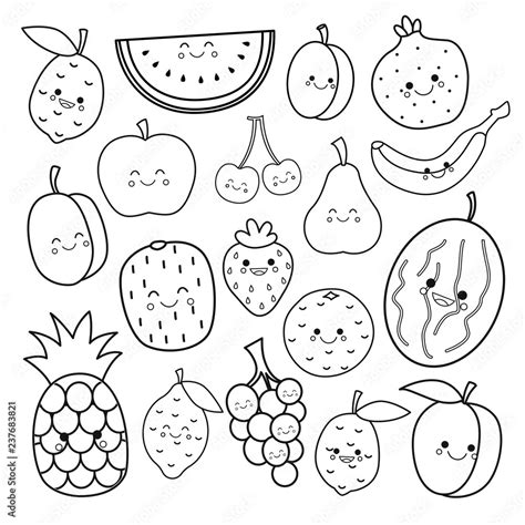 Vector set of cute fruits. Coloring book for kids. Stock Vector | Adobe Stock