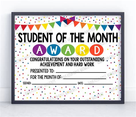 Student of the Month Award Certificate Colorful Dots | Etsy