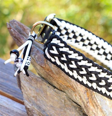 Black and White Dog Collar With Name Tag Handmade From Gen. - Etsy