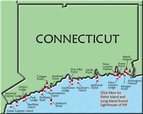 Connecticut Lighthouse Map | Lighthouse, Connecticut, New england travel