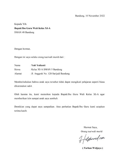 Contoh Surat Izin Sakit Tulisan Tangan atau Word yang Benar - Loker Pegawai