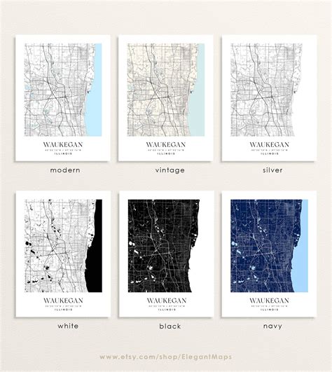 Waukegan Illinois Map Waukegan IL Map Waukegan City Print - Etsy