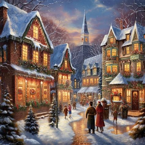 Premium AI Image | painting of a christmas village scene with people ...