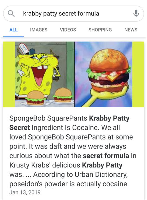 I googled the Krabby Patty secret ingredient to show someone, and this came up. I don't know ...