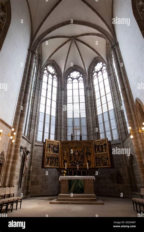 The altar and interior of the medieval gothic Church of Our Lady ...