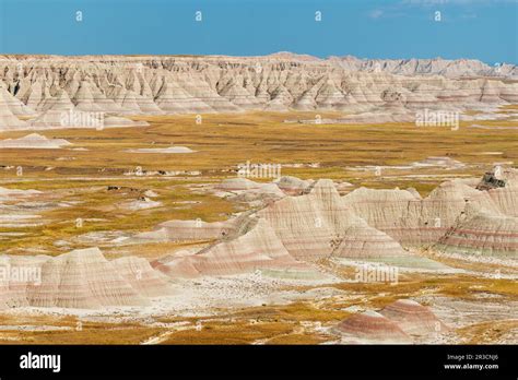 Badlands landscape with rock stratification geology at sunset, Badlands ...