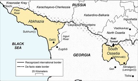 Location of the " de facto " states of Abkhazia and South Ossetia and ...