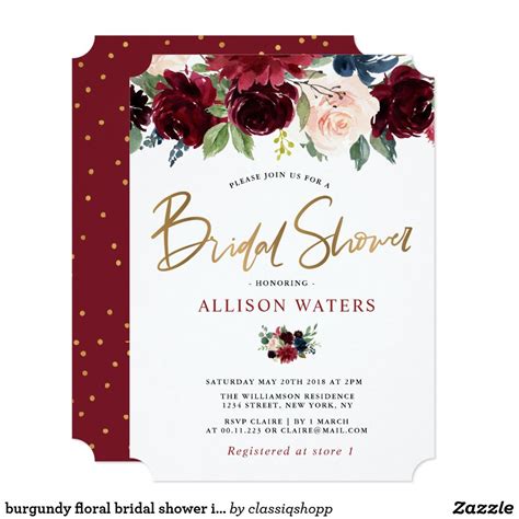 burgundy floral bridal shower invitation | Bridal shower, Bridal shower ...