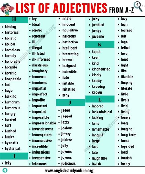 List of Adjectives: A Huge List of 900+ Adjectives from A to Z for ESL Learners - English Study ...