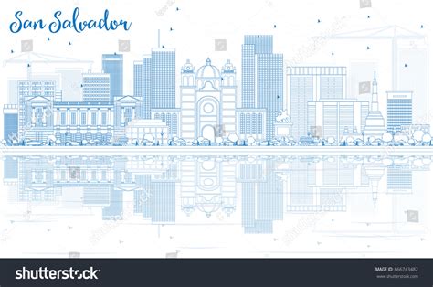 Outline San Salvador Skyline Blue Buildings Stock Vector (Royalty Free ...