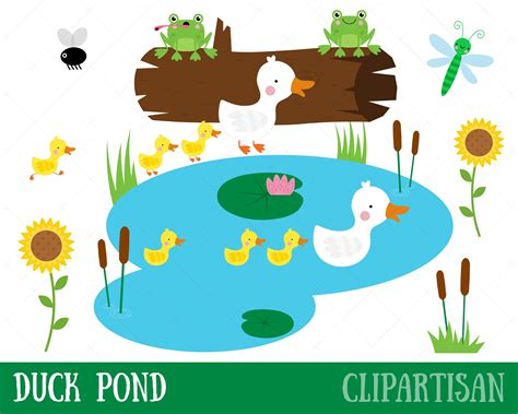 Duck Pond Clipart / Mother Duck and Ducklings Clip Art | Etsy