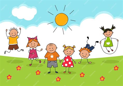 Premium Vector | Happy children and sunny day. Kid drawing. Vector hand ...