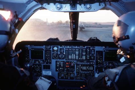 Cockpit of a Rockwell B-1B Lancer as the crew prepares to depart for ...