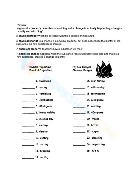 Worksheet Of Physical And Chemical Changes Worksheet