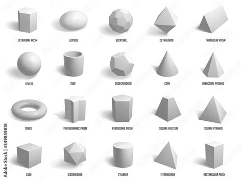 Obraz na płótnie Realistic basic 3d shapes. Geometry sphere, cylinder, pyramid and cube forms ...