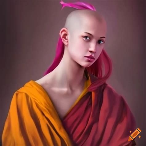 Image of a woman monk with pink hair on Craiyon