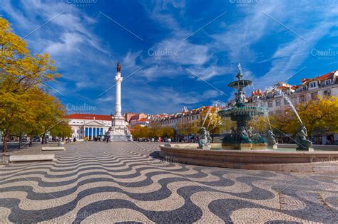 Rossio square with wavy pattern, Lisbon, Portugal ~ Architecture Photos ~ Creative Market