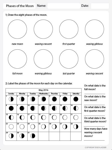 The Phases of the Moon Worksheet - Studyladder Interactive Learning Games