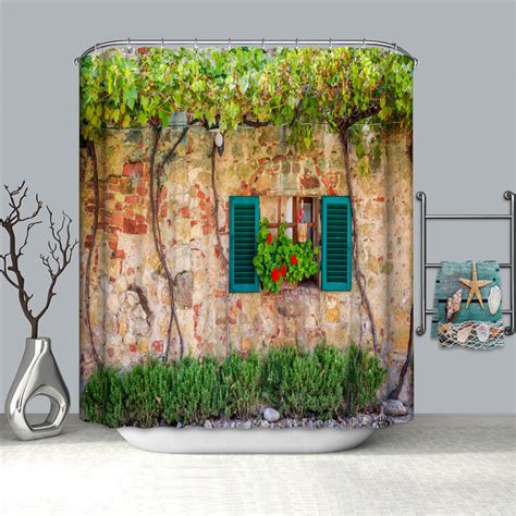 2021 Garden Scenery 3D Shower Curtain Flower Waterproof Green Bathroom Home Decor Vintage Set ...