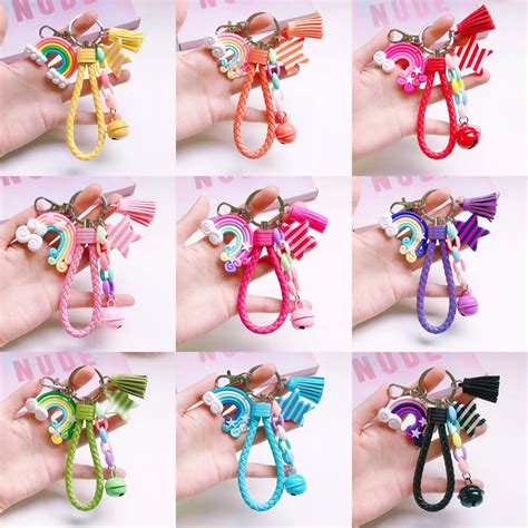 Kawaii Rainbow Keychains Set Cute Keychains Bell - Etsy UK