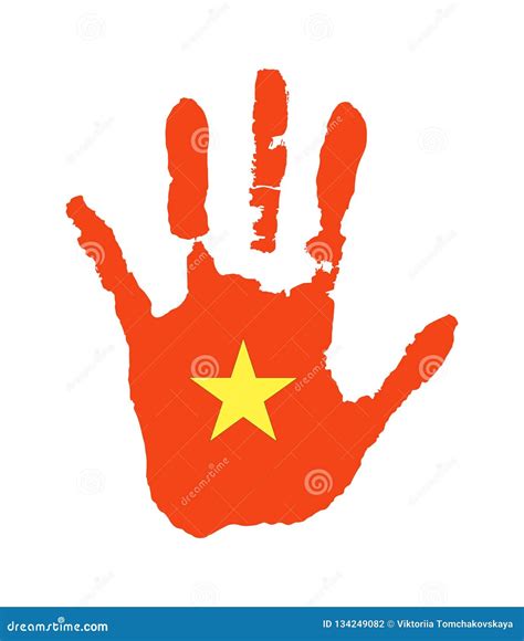 Vector Handprint in the Form of the Flag of Vietnam. Red Flag with a Star Stock Illustration ...