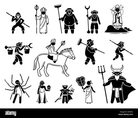 Journey To The West characters icons set. Vector illustrations of legendary heroes and villains ...