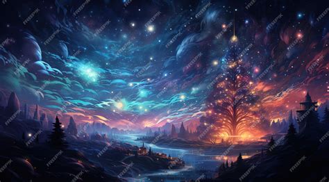 Premium AI Image | Magical Christmas Tree with Colorful Nebula Background