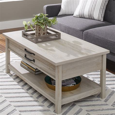 Better Homes & Gardens Modern Farmhouse Rectangle Lift Top Coffee Table, Rustic White finish ...