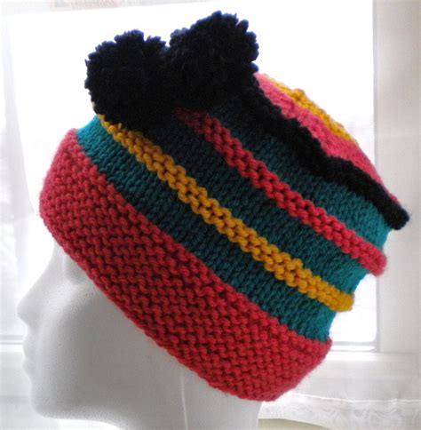 Knit Hat PATTERN With Pom Poms / Knit Scrap Yarn Hat Pattern / - Etsy