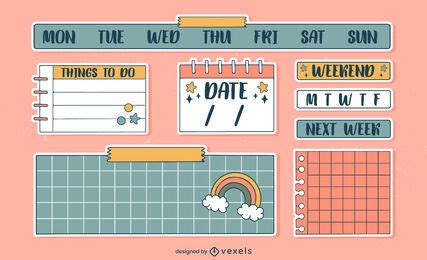 Kawaii Planner Sticker Set Vector Download