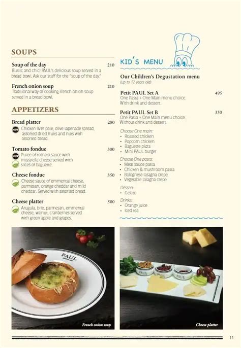 Menu at Paul Boulangerie et Patisserie cafe, Taguig, G/F Bench Tower