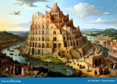 The Tower of Babel, in the Style of Bruegel -. Generative AI Stock Illustration - Illustration ...