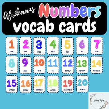 Afrikaans Flashcards:NUMBERS by Olive Pip's Classroom | TPT