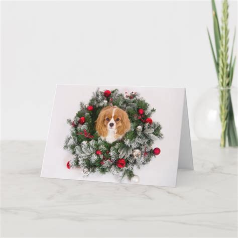 Christmas Wreath Cavalier King Charles Card | Zazzle