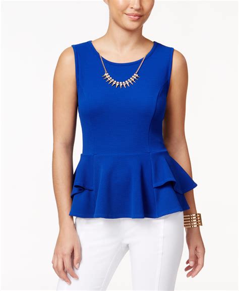 Thalia Sodi Textured Peplum Necklace Top, Only at Macy's Macys Tops ...