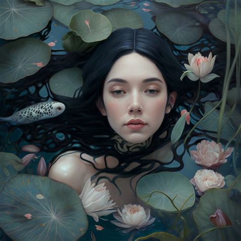 Beautiful brunette mermaid in water lilies in 2024 | Portrait art, Mermaid art, Identity art