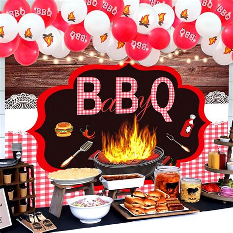 Bbq Birthday Party Decorations Happy Birthday Banner Cake Toppers Red Respective Tablecloth ...