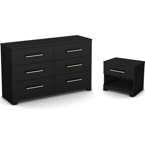 Modern 1 Drawer Nightstand and 6 Drawer Double Dresser Set in Pure Black - Walmart.com - Walmart.com