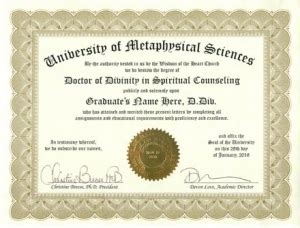 Doctor of Divinity - University of Metaphysical Sciences