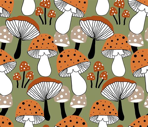 Abstract Hand Drawing Colorful Mushrooms Repeating Pattern Isolated Background Digital Art by ...