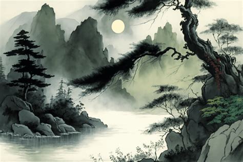 Watercolor Chinese Landscape 1 Graphic by 1xMerch · Creative Fabrica